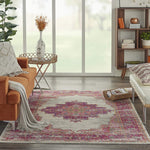 Passion Bohemian Modern/Traditional Area Rug, IVORY/FUSHIA