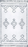 Moroccan Diamond White Grey Soft Shag Rug