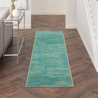 Solid Contemporary Blue Green Indorr/Outdorr Area Rug