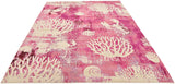 Coastal Modern Coral Lobster Shells Soft Area Rug, Pink/Beige