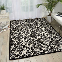 Damask Contemporary Soft Area Rug, Black/White