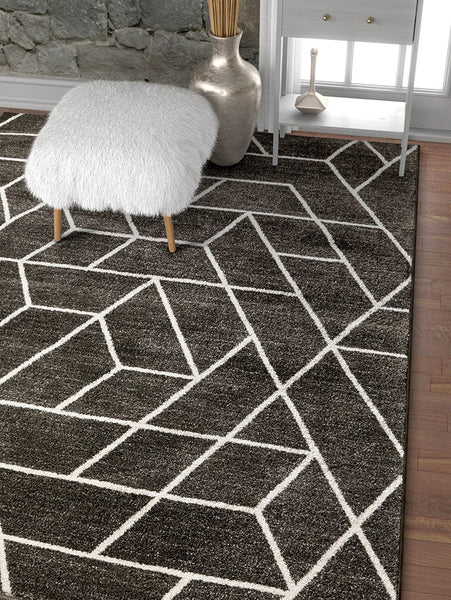 Modern Geometric Angles Tiles Gray Ivory Area Rugs