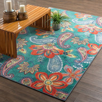 Home Whinstone Paisley Floral Soft Area Rug, Dark Teal Multi