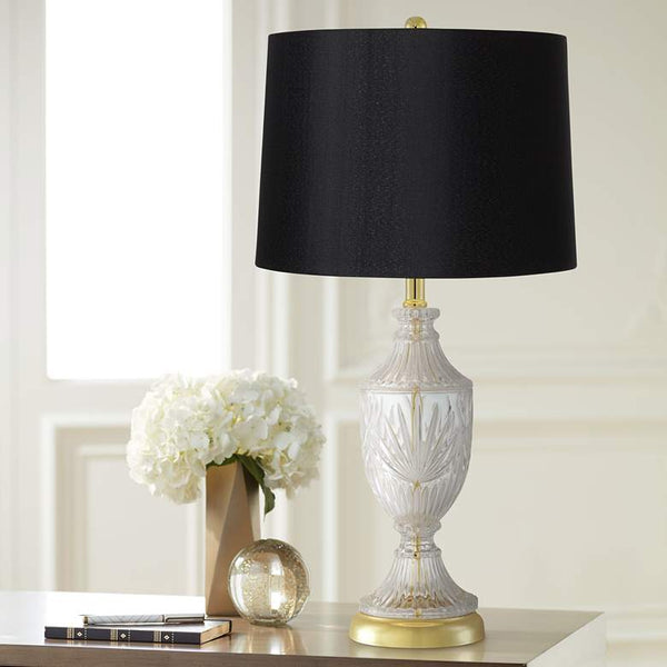 Traditional Cut Glass Urn Table Lamp with Black Shade