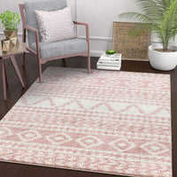 Tribal Diamond Stripes Pink Soft Shag Area Rug