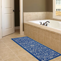Navy Blue Floral Area Rugs Non-Slip / No Skid