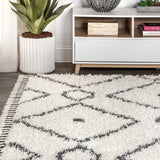 Mercer Shag Plush Tassel Moroccan Diamond Indoor Soft Area Rug Cream/Grey