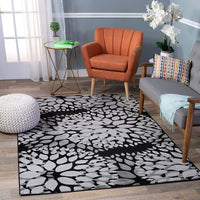 Floral Grey Black Area Rugs