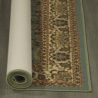 Oriental Sage Green/Aqua Blue Runner Soft Area Rug, Non-Skid