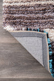 Premium Handmade Striped Blue Gray Plush Shag Area Rugs