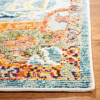 Boho Chic Oriental Medallion Distressed Area Rug, Orange Teal