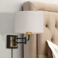 Joelle Black and Antique Brass Swing Arm Plug-In Wall Lamp