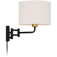 Joelle Black and Antique Brass Swing Arm Plug-In Wall Lamp