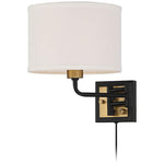 Joelle Black and Antique Brass Swing Arm Plug-In Wall Lamp