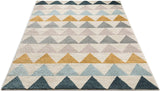 Triangles Geometric Gold Blue Area Rug