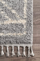 Moroccan Diamond Tassel Grey Soft Plush Shag Area Rug