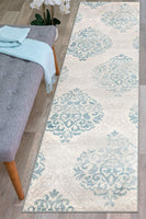 Floral Damask Ivory Gray Light Blue Area Rug