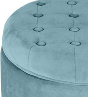 Pop by Kinfine Fabric Upholstered Round Storage Ottoman - Velvet Button Tufted Ottoman with Removable Lid, Burgundy