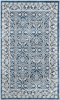 Oriental Damask Trellis Area Rug, Navy/light grey