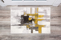 Abstract Gold Gray Ivory Area Rug