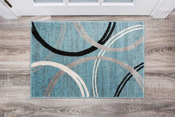 Contemporary Circles Pattern Light Blue Gray Soft Area Rugs