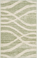 Modern Wave Distressed Area Rug, Sage / Cream