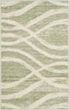 Modern Wave Distressed Area Rug, Sage / Cream