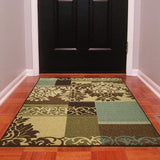 Damask Brown Green Beige Non Skid Area Rugs