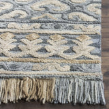 Blossom Collection BLM420A Handmade Fringe Premium Wool Area Rug, Light Beige / Blue