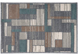 Boxes Distressed Pattern Soft Gray Brown Navy Beige Area Rug