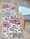 Floral Pink Gray Black Area Rugs