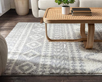 Tribal Diamond Stripes Grey Soft Shag Area Rug