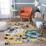 Floral Yellow Gray Teal Blue Area Rugs