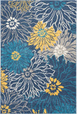 Floral Blue Grey Yellow Soft Area Rug