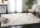 Diamond Trellis Ivory/Beige Soft Plush Shag Area Rug 2-inch Thick