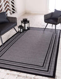 Outdoor Border Collection Solid Casual Transitional Indoor and Outdoor Flatweave Gray Area Rug