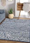 Gizelda Blue Geometric Lines Pattern Area Rug