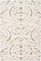 Damask Plush Thick Shag Area Rug, Cream / Beige