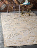 Carved Floral Transitional Indoor and Outdoor Flat weave Beige Area Rug