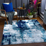 Modern Abstract Area Rug, Black/Navy