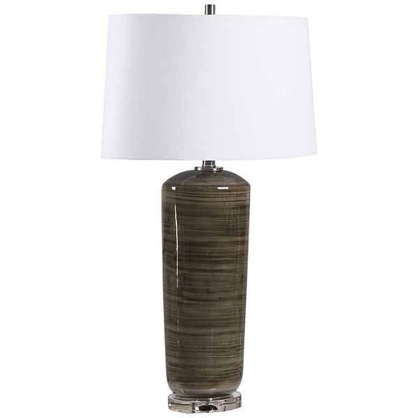 Danes High-Gloss Charcoal Black Striped Ceramic Table Lamp