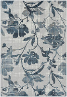 Modern Grey and Blue Floral Area Rug