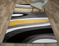 Gray/Grey Yellow Abstract Area Rug