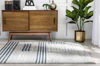 Beni Grey/Blue Boxes & Stripes Abstract Geometric Area Rug