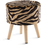 Tiger Stripe Ottoman and Footstool 13" Round Decorative Faux Fur Stool
