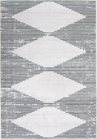 Contemporary Geometric Stripes Machine Washable Non Slip Area Rug Gray
