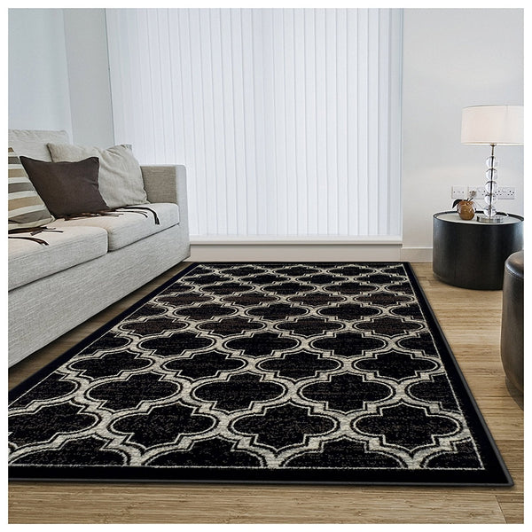 Trellis Black Ivory Grey/Gray Area Rug