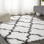 Marrakesh Shag Trellis with Tassels Ivory/Charcoal Soft Area Rug