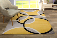 Contemporary Abstract Circles Soft Mustard Yellow Gray Area Rug