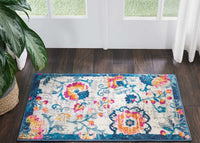 Passion Floral Ivory Blue Fuchsia Soft Area Rug